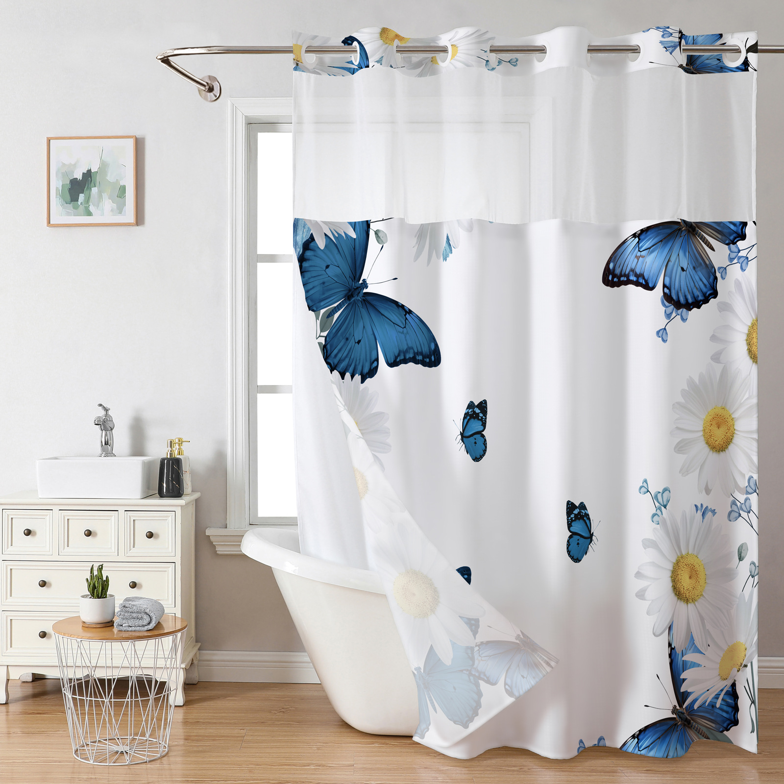 B326 waterproof shower curtain 3D digital printing polyester shower curtain bathroom punch-free blocking partition curtain