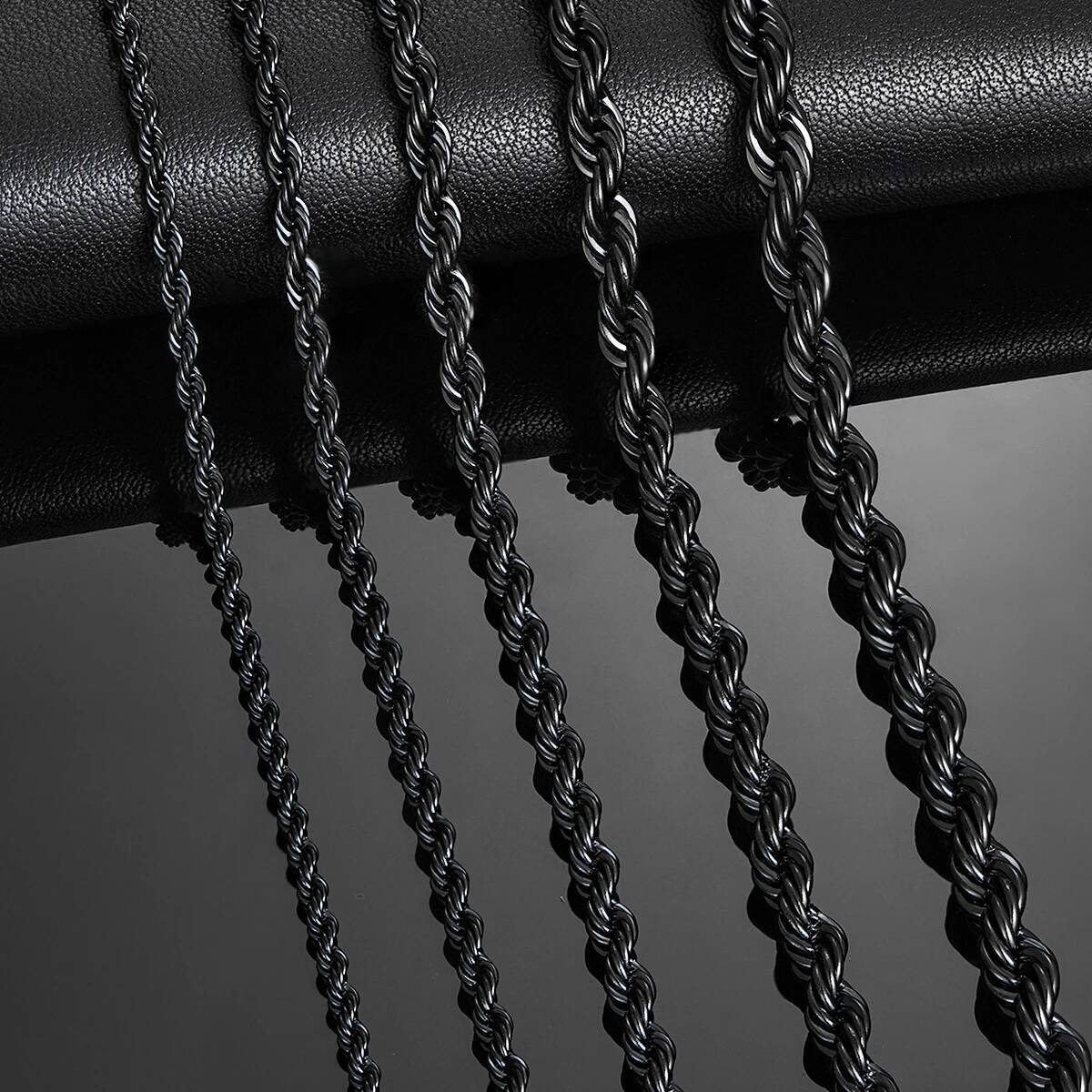 2.3mm/3mm/4mm/5mm/6mm Black Color Stainless Steel Twisted Rope Chains Classic Men Boy Necklace 16 to 30 Inches