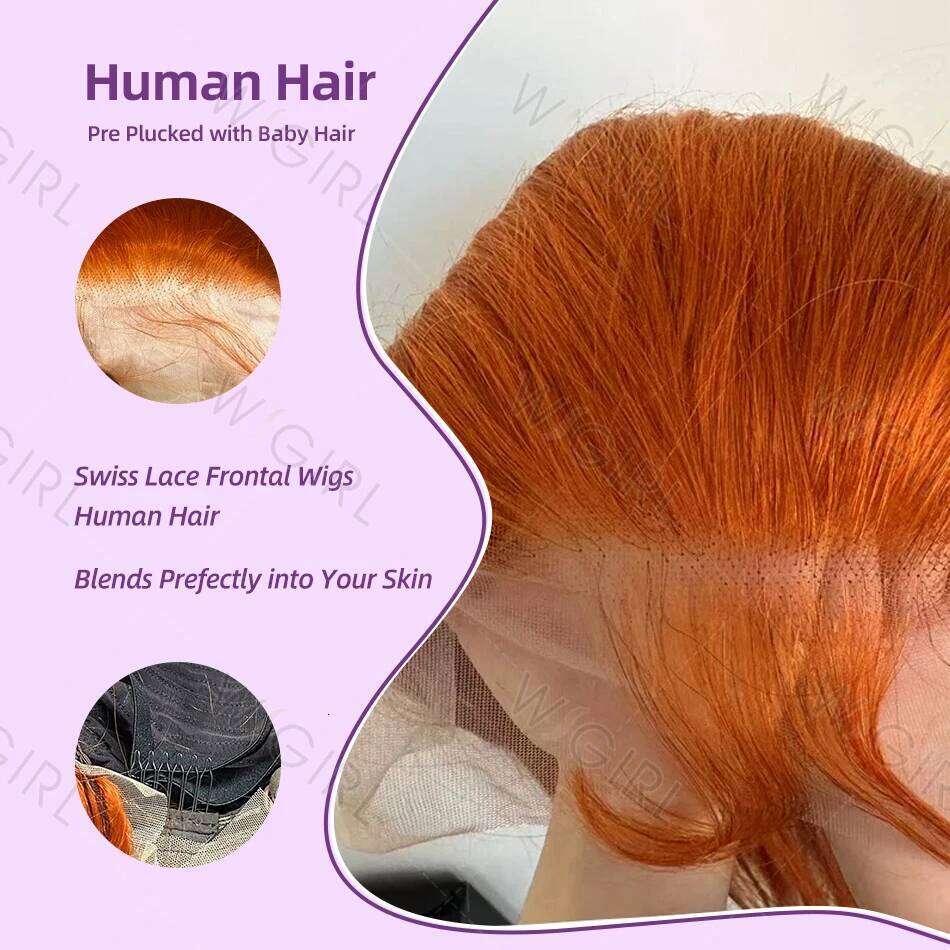 30 32 Inch Orange Body Wigs Brazilian Ginger 13x6 HD Lace Frontal Water Wave Human Hair Wig For Women