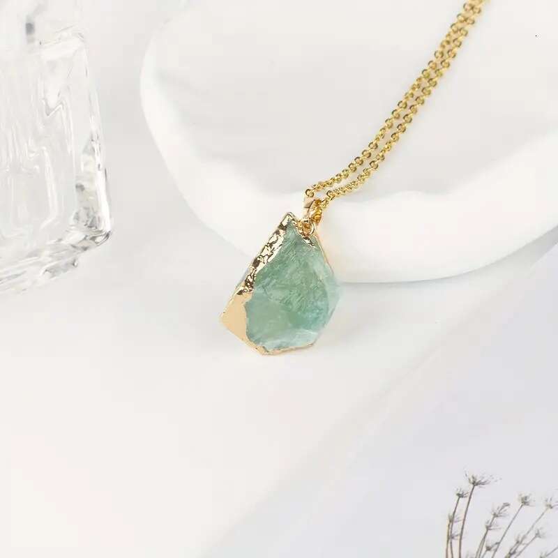 Natural Stone Irregular Raw Electroplated Gold Pendant Pink Quartz Yellow Crystal DIY Jewelry Accessories