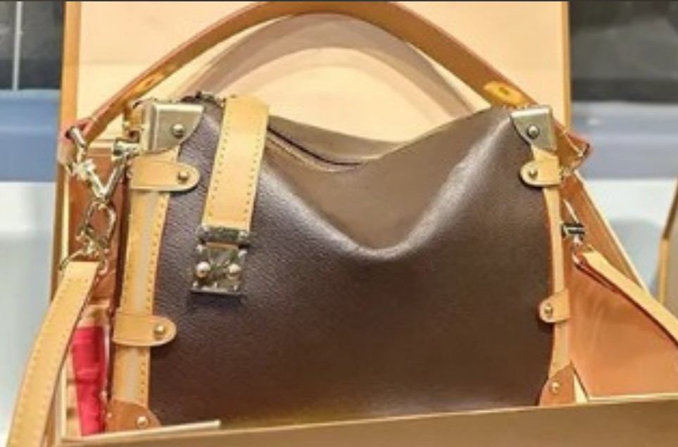 Women's Soft Structured real Leather Crossbody Bag with Floral Accent & Metal Corners - Everyday Shoulder Bag with dust bag