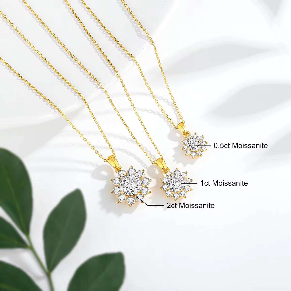 Classic Royal Jewelry Woman Engagement Sunflower 0.5 1 2 ct Moissanite Pendant 18K Gold 5D Necklace