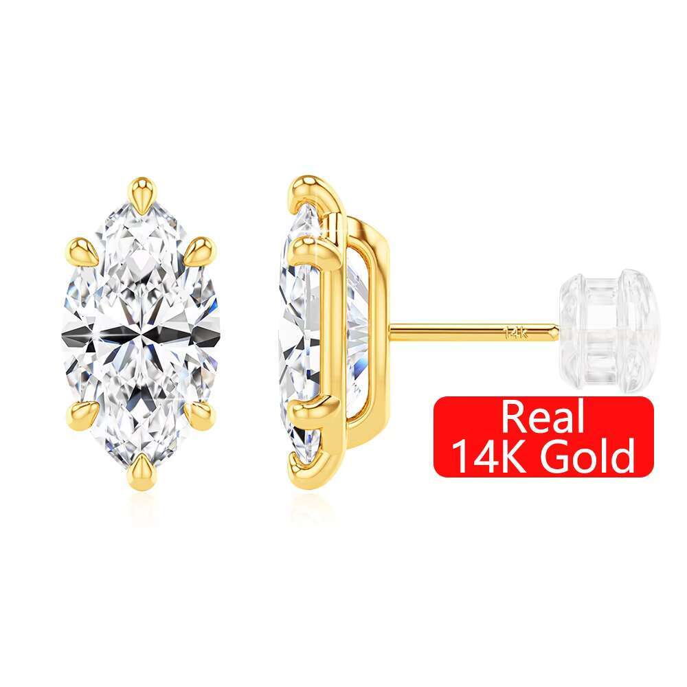 Classic Luxury Jewellery 6 Prongs Woman Birthday Gift 14K Gold Marquise Cut Moissanite Diamond 0.5ct 1ct 2ct Stud Earrings