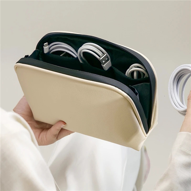 PU Leather Digital Storage Bag Cosmetic Case Large Capacity Waterproof Storage Bag For Mobile Phone Data Cable Solid Color 250606