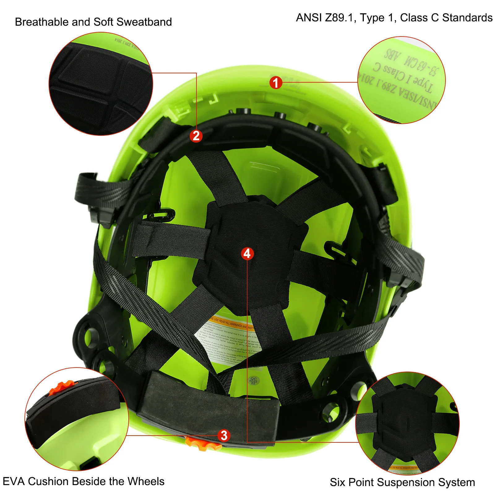 CE Construction Safety Helmet w/ Reflective Stickers Large Holes Breathable Work Hat Climbing Rescue ABS Hard Hat ANSI CR08 Type 250612