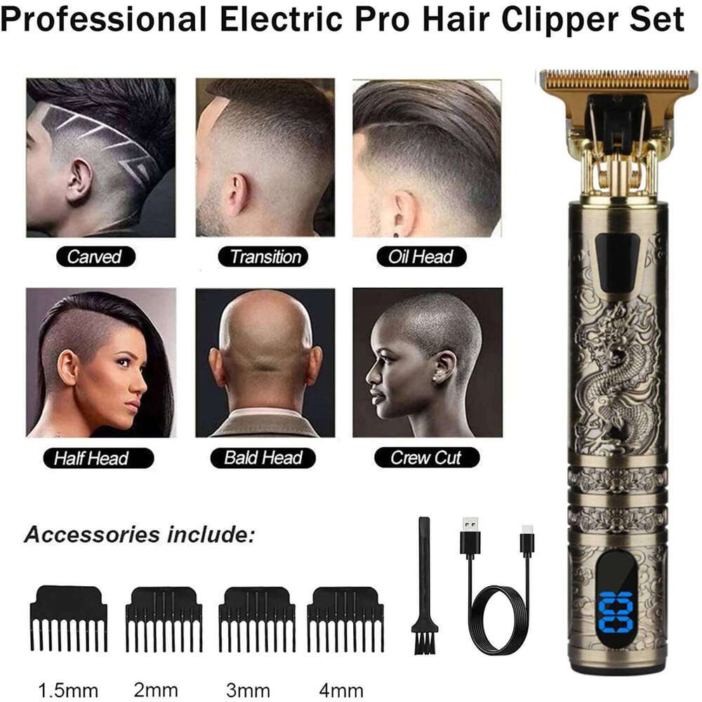 T9 LCD Hairdresser Oil Shaving Head Carving Electric Pusher Clipper Hair Precision Trimmer for Men Care free shipping