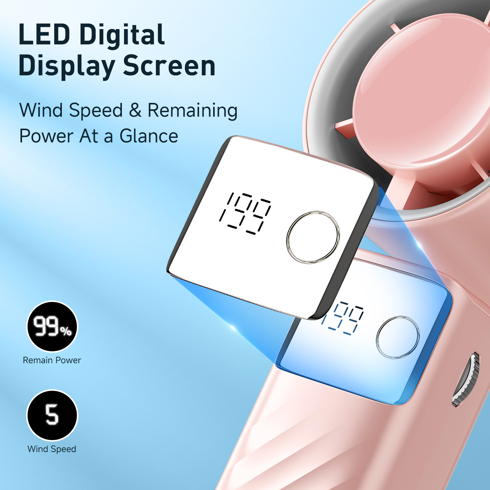 Rechargeable Handheld Fan with LCD Display - 1-199 Speed Adjustable, Portable Personal Cooling Fan for Travel, Office, Camping & Outdoor Use