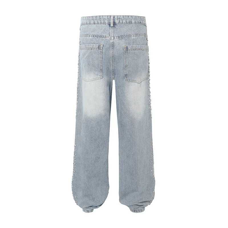 European and American Hot Drilling Washed Jean Mens Black Straight Leg Pants Denim Loose High Street Fashion Jeans Trousers W250612