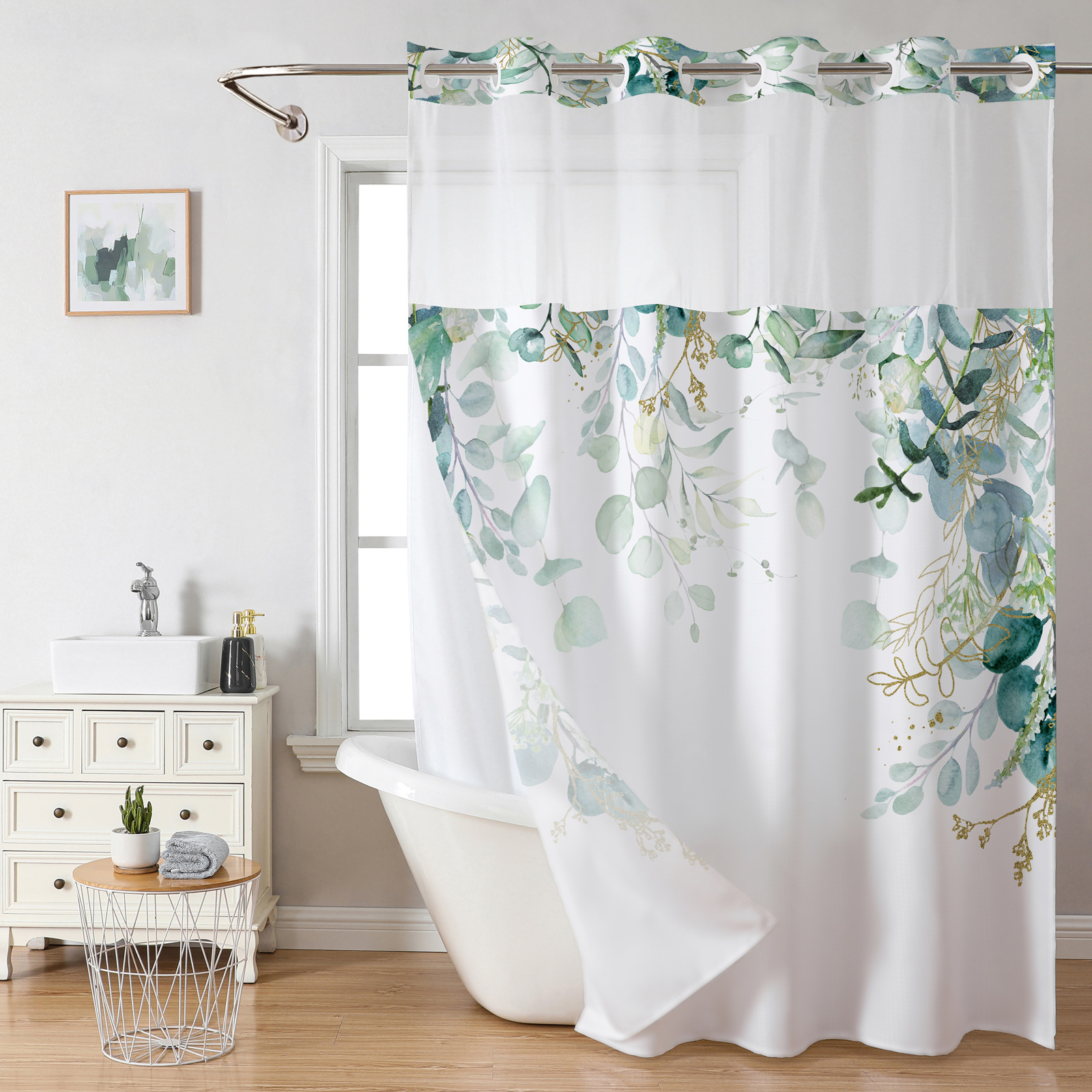 T0517 waterproof shower curtain 3D digital printing polyester shower curtain bathroom punch-free blocking partition curtain