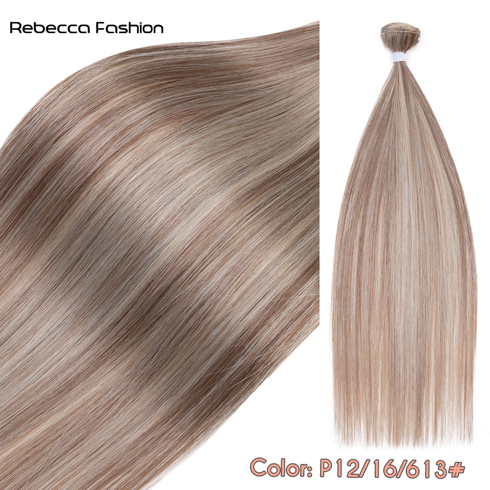 Rebecca Fashion Straight Synthetic Extensions Ombre Blonde Bundles Soft Synthetic 24 Inch Natural Hair For Women