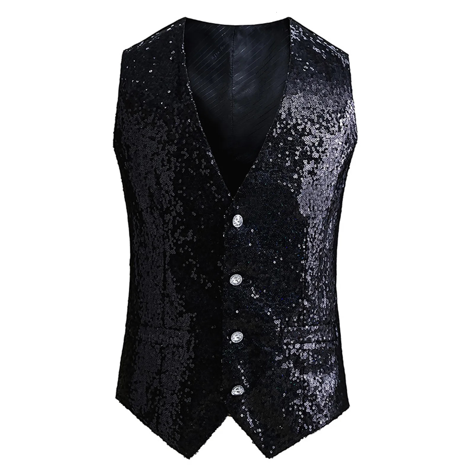 Mens Fashion Sleeveless Sequined Blazer Vest Nightclub DJ Performance Stage Wedding Host Shiny Gold Sequin Bling Glitter 250610A