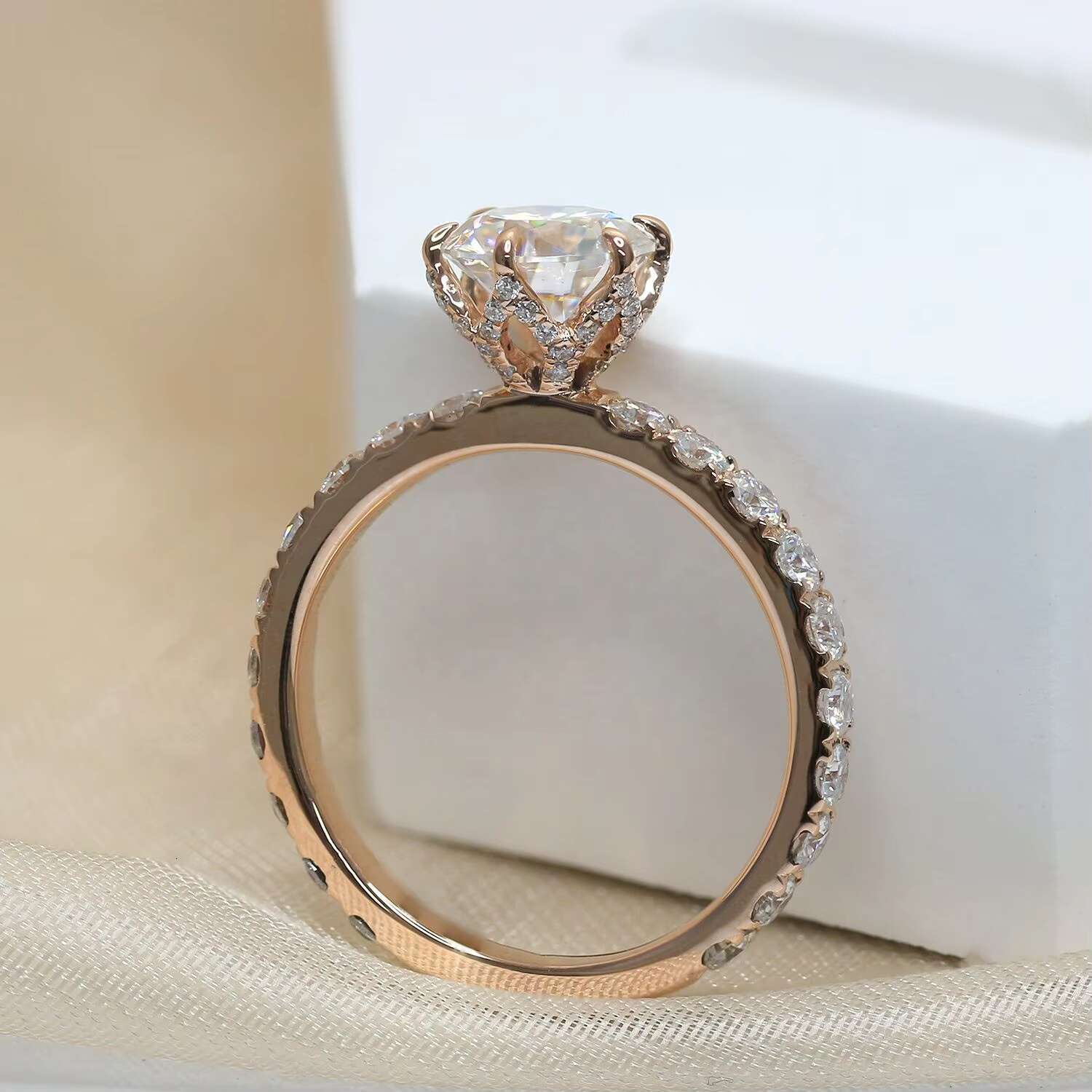 Paston Jewelry Silver925 Ring 1ct Round Moissanite Diamond Engagement Ring Women Trendy Wedding Jewelry