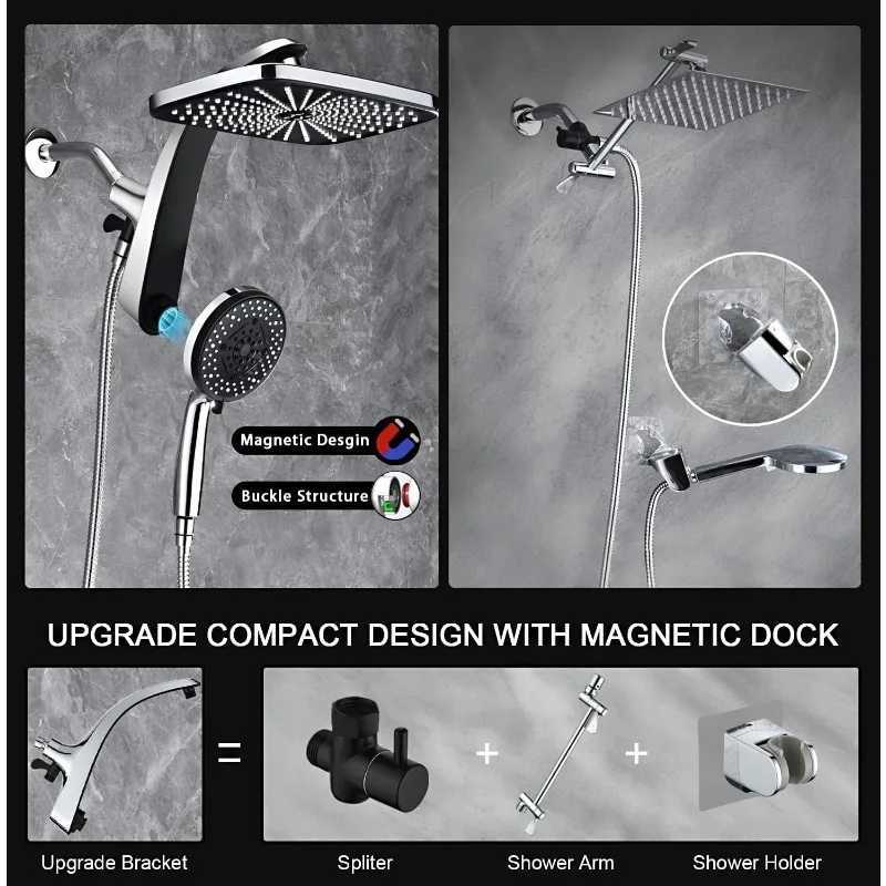 High Pressure Rain Shower Head Upgrade Shower Heads with Handheld Spray Combo with Fixed Showerhead X250612