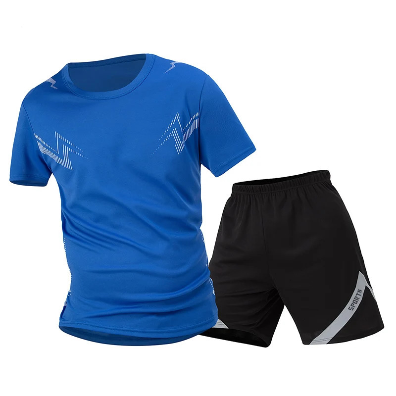 2piece Mens Summer Sports Short Sleeved Set Multicolor Quick drying Casual Round Neck Tshirt Black Versatile Letter Shorts 250612