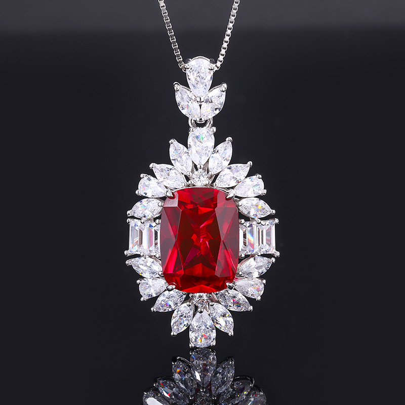S925 Silver Elegant Faux Pigeon Blood Ruby Pendant Ring Set, Fashion Ruby Jewelry, Perfect for Weddings and Special Occasions, Ideal for Women