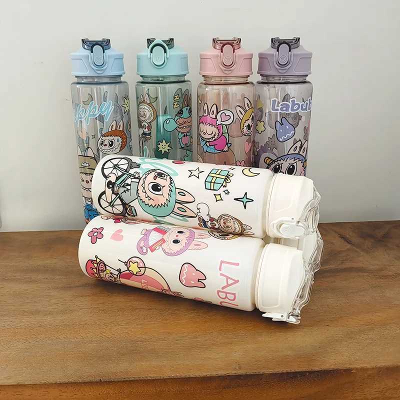 Cartoon Labubu Water Bottle Leakproof High-capacity Plastic Straw Cup Portable for Outdoor Travel School Camping Anime Supplies X250612