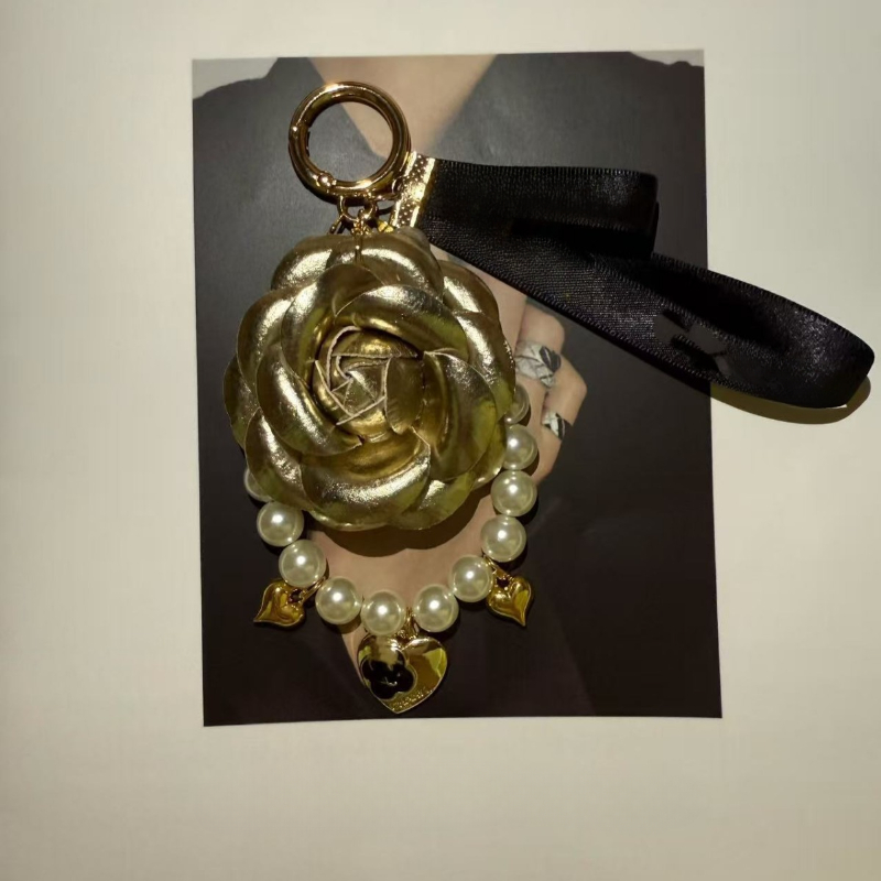 2025 Spring limited edition lipstick designer keychain key chain rings women girls lovely rose camellia flower design keychain bag charm accessories F