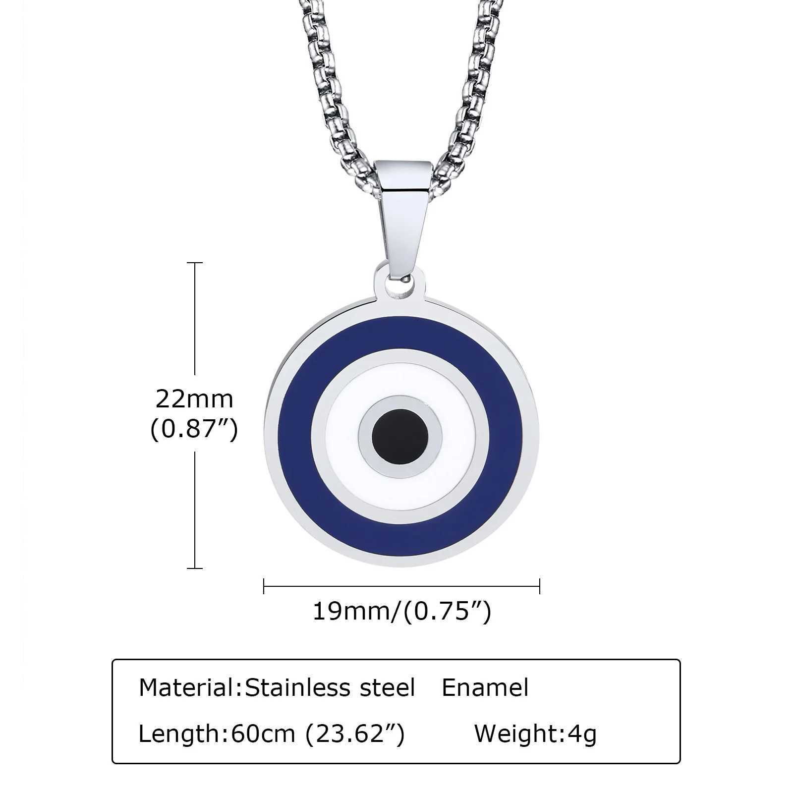 Casual Evil Blue Eye Necklaces for Men Stainless Steel Round Pendant with Box Chain Ethnic Turkish Collar Gifts Jewelry W250612