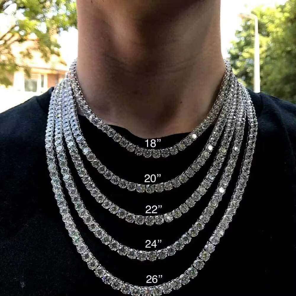 Ready to Ship Men Tennis Chains White Gold 3mm 4mm 5mm 6mm Tennis Chain Vvs Moissanite for Hip Hop Jewelry Necklace Chain S925