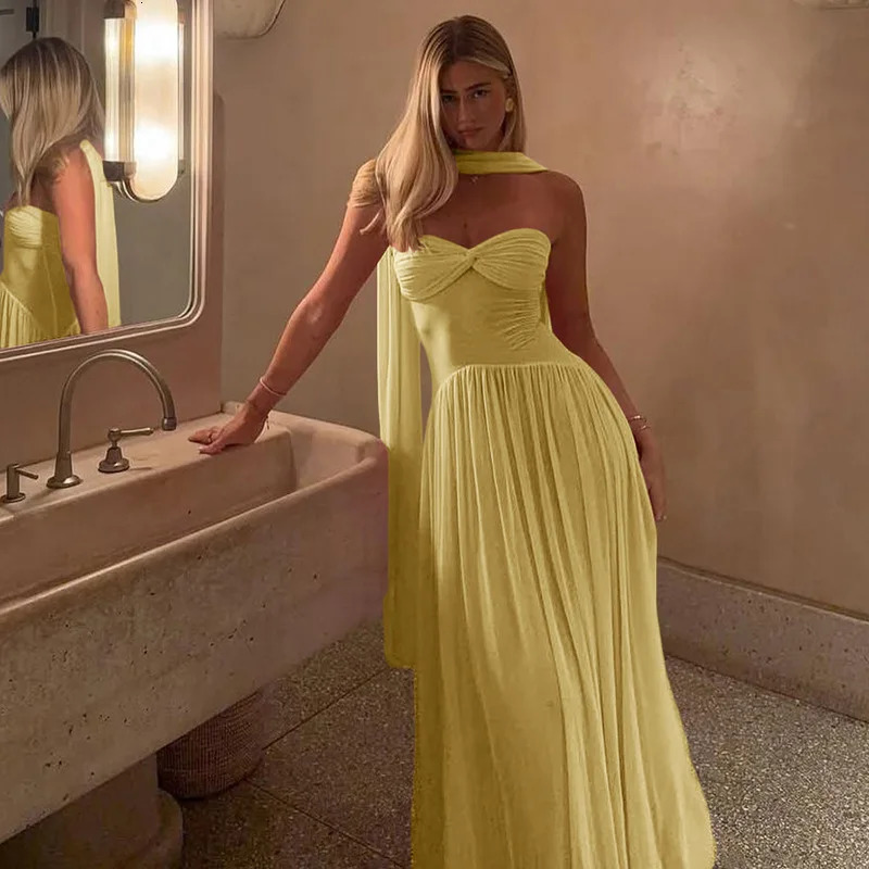 VEITCHE Summer Women Sexy Strapless Long Dress Female Through Mesh RobeHalter Scarf Mujer High Elasticity Maxi 250611