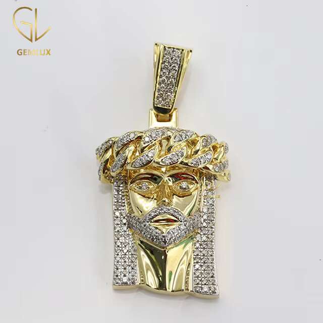 Religious Large Cuban Chain Crown JESUS Iced Out Character Moissanite Diamond 14K Gold Plated Wholesale Price Charm Pendant