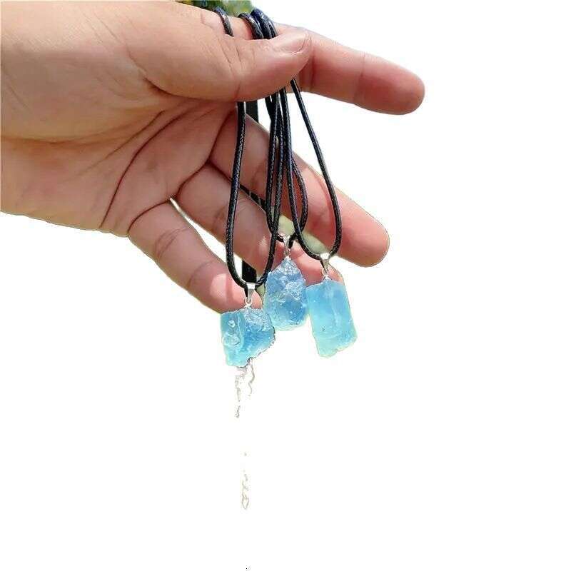 Natural Ocean Blue Necklace Pendant Jewelry Freeform Crystal Mother's Day Gift