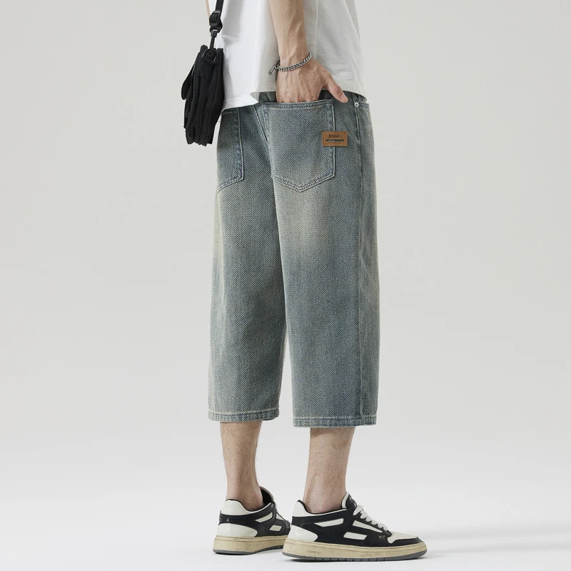 Male Short Jeans 2025 Summer Lightweight Baggy Straight Cut Cropped Pants American High Fashion Wide Leg denim Shorts 250611Z