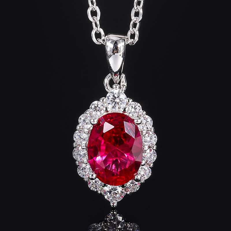 New S925 Silver Jewelry Set, Faux Colored Gemstone Dove Egg Pendant & Earrings, Fashion Colored Gemstone Necklace & Earrings Set, Perfect for Weddings
