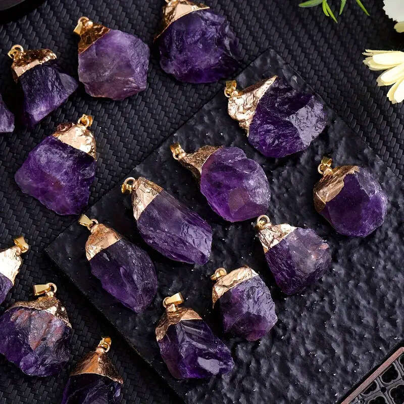Natural Irregular Crystal Rough Gold-Plated Necklace DIY Accessories Hanging Ornament Amethyst Pendant