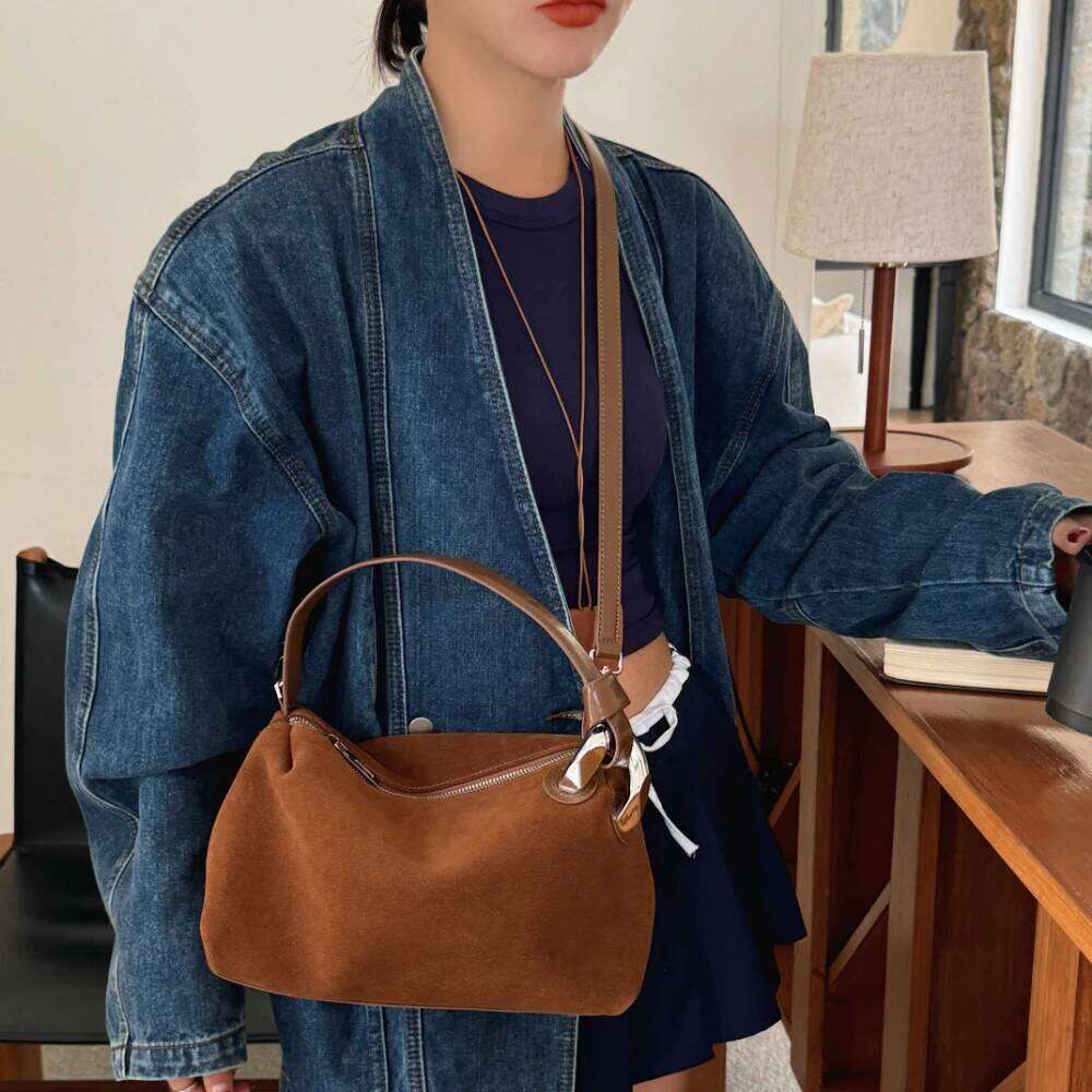 Designer Bag Motingsome Natural Suede Bag Women Underarm Saddle Bags Fashionable Mini Tote Crossbody Genuine Leather Pouch Handbag New