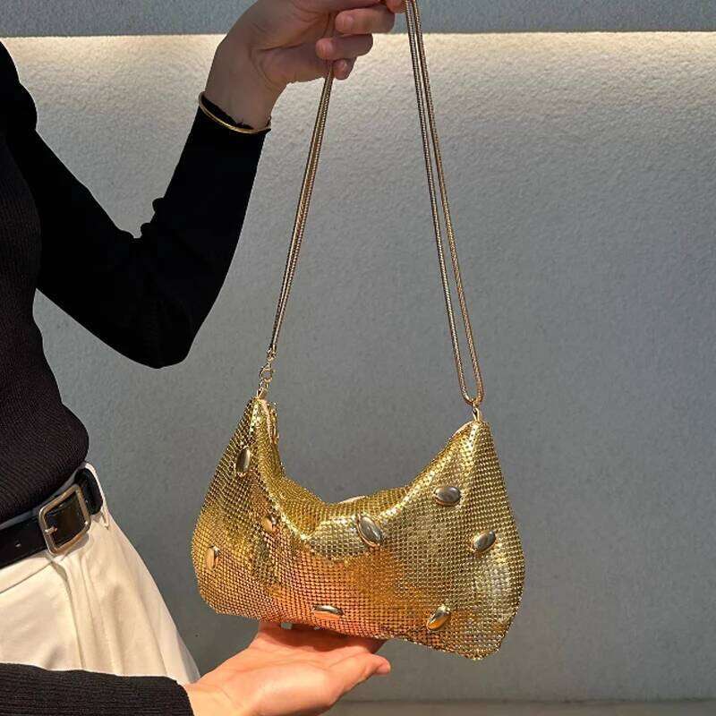 Women's Bags Designer New Gold Underarm Banquet Fashion Design Shoulder Crescent Bag