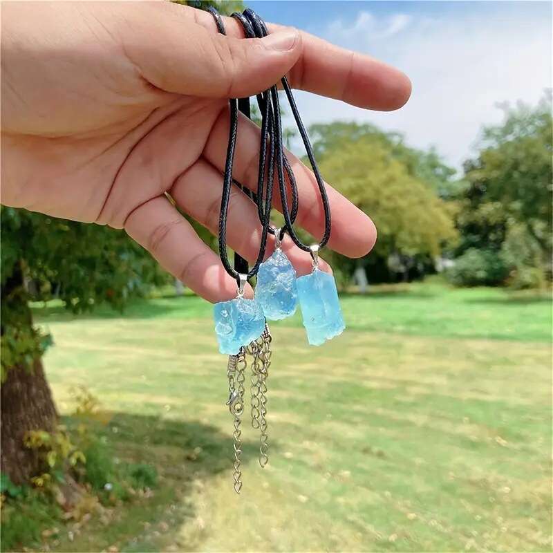 Natural Ocean Blue Necklace Pendant Jewelry Freeform Crystal Mother's Day Gift
