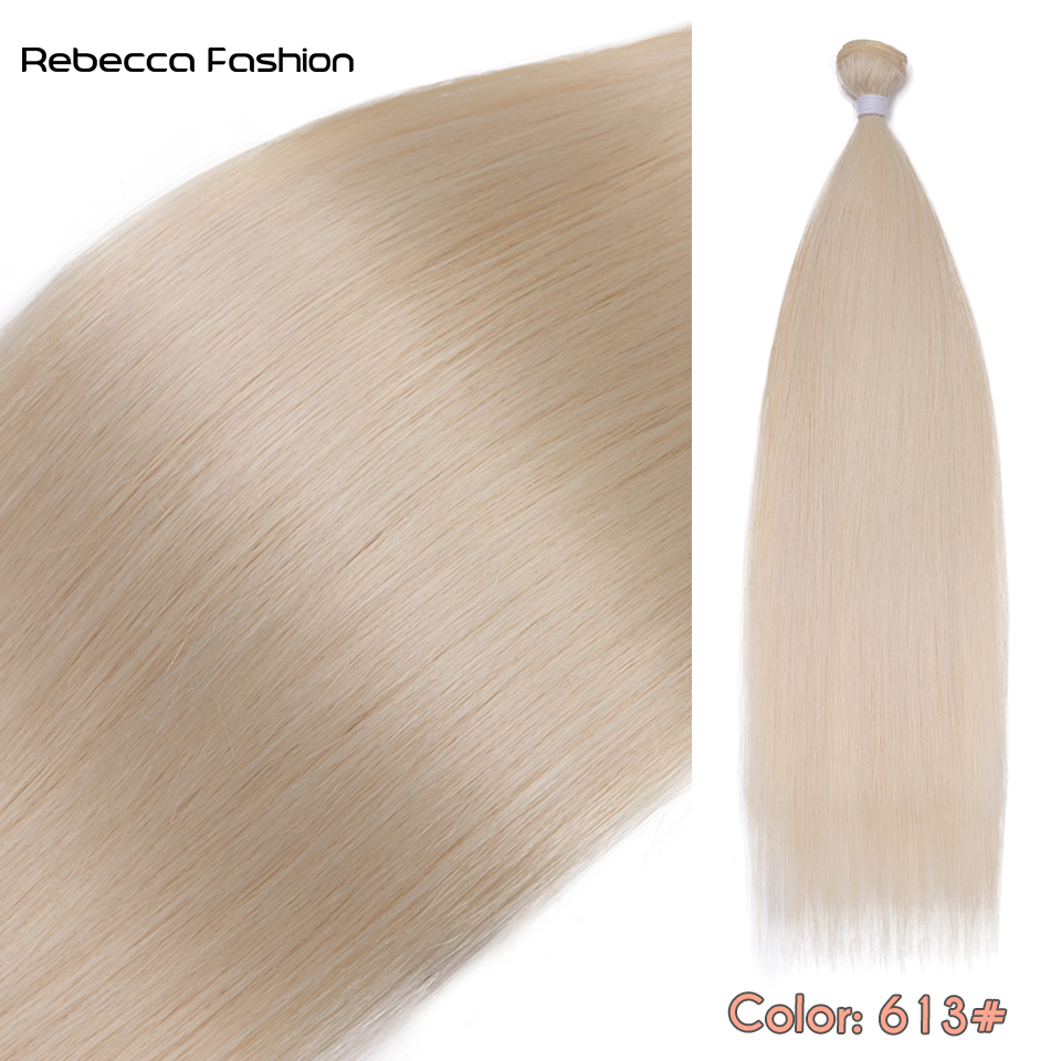 Rebecca Fashion Straight Synthetic Extensions Ombre Blonde Bundles Soft Synthetic 24 Inch Natural Hair For Women