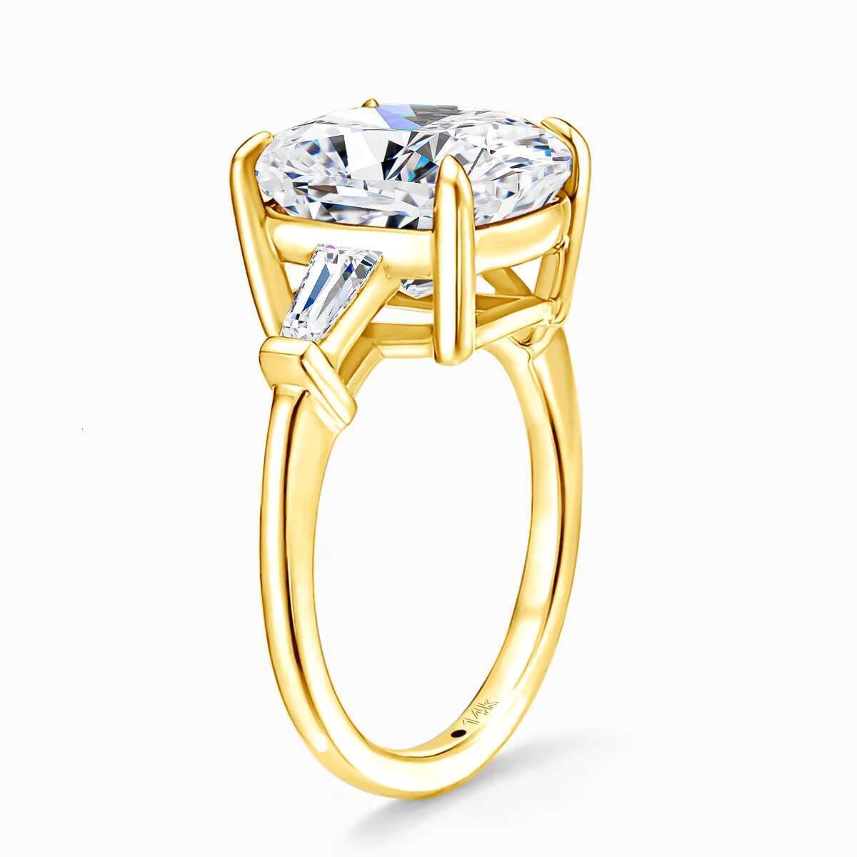 Fine Jewelry Supplier Woman Engagement Wedding Gift Hollow 14K Gold Diamond 8ct Cushion 3 Stone Moissanite Rings
