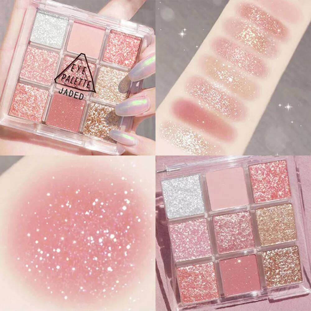 Full Pearlescent Sparkling Sequin Butter Rose Orange Nine-colors Eye Shadow Makeup Palette Glitter Eyeshadow free shipping