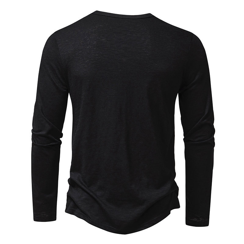 Shirt Men's Cotton Button Henley neck Shirt Long Sleeve Casual Button Solid color Fashion T-Shirts New Men's Slub Cotton Henley Neck Long-Sl
