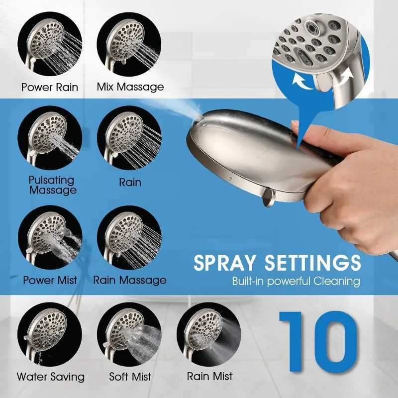 Bath 12 Rainfall Shower Head with Handheld Spray Dual Rain Showerhead with High Pressure 10-Setting Wand Combo X250612