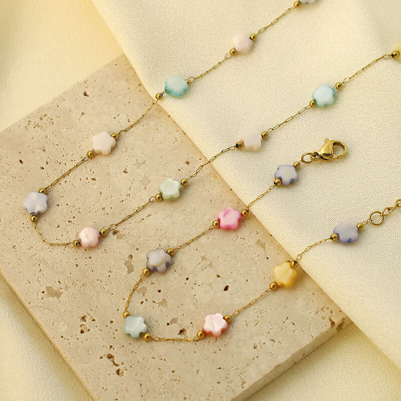 Hot Selling Dopamine Multicolor Geometric Pentagram Jewelry Natural Stone Bohemian Style Titanium Steel Necklace