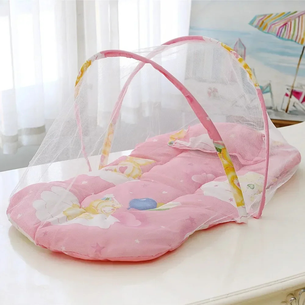 Portable Baby Crib Mosquito Net Foldable AntiMosquito Mesh with Soft Cushions Pillows for Infant Beds y250604z