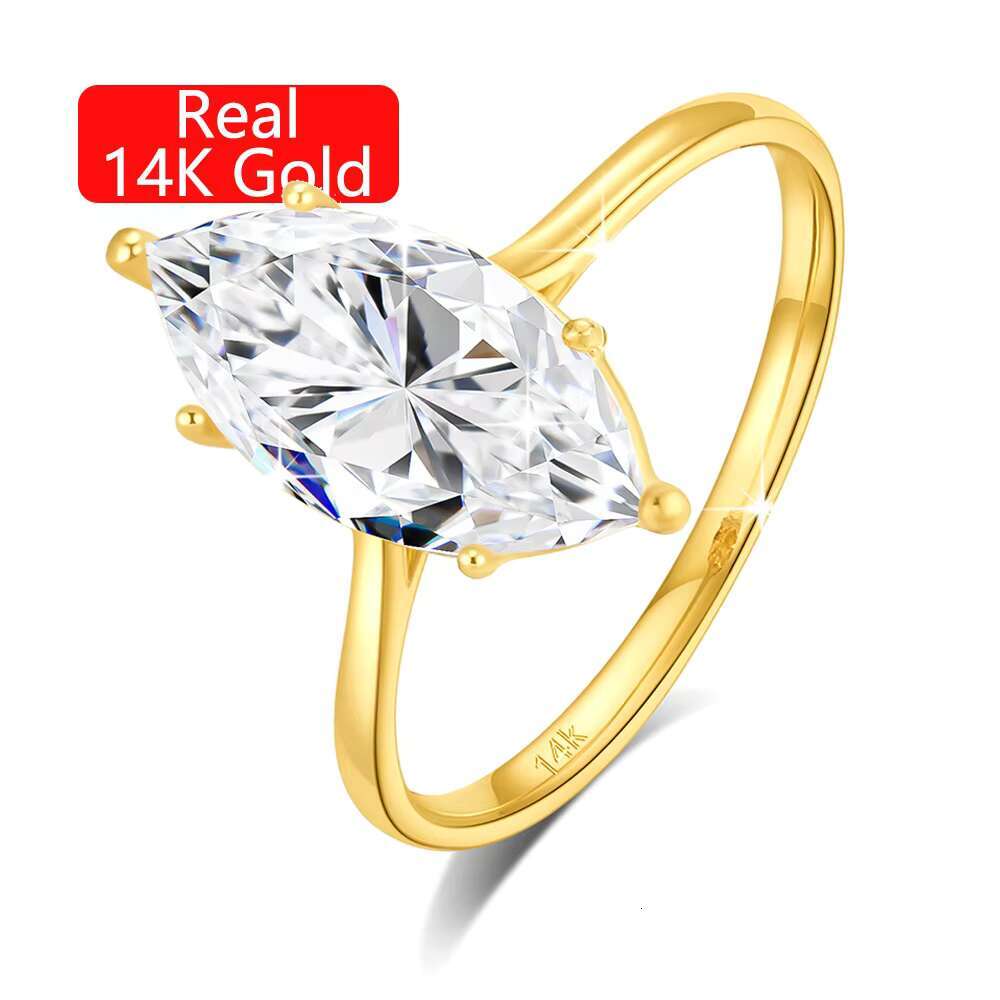 Quality Supplier Woman Engagement 6 Prongs Huge 3 ct Marquis Cut Moissanite Rings Hollow 14K Gold Jewelry Wholesale