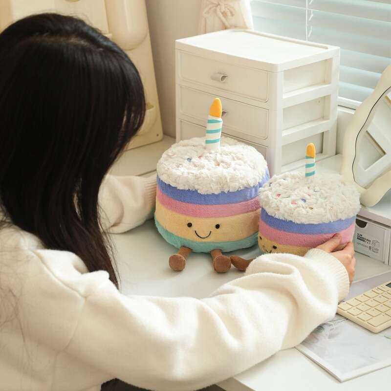 Cute JC Style Rainbow Cake Plush Toy Happy Birthday Doll Fun Atmosphere Gift