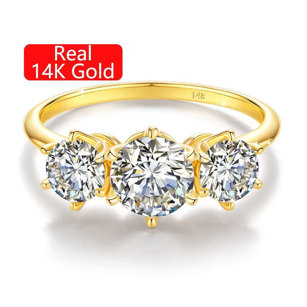 Fine Jewelry Pawnable Woman Engagement Wedding Gift Classic Design 14K Gold Hollow 3 Stone Moissanite Ring