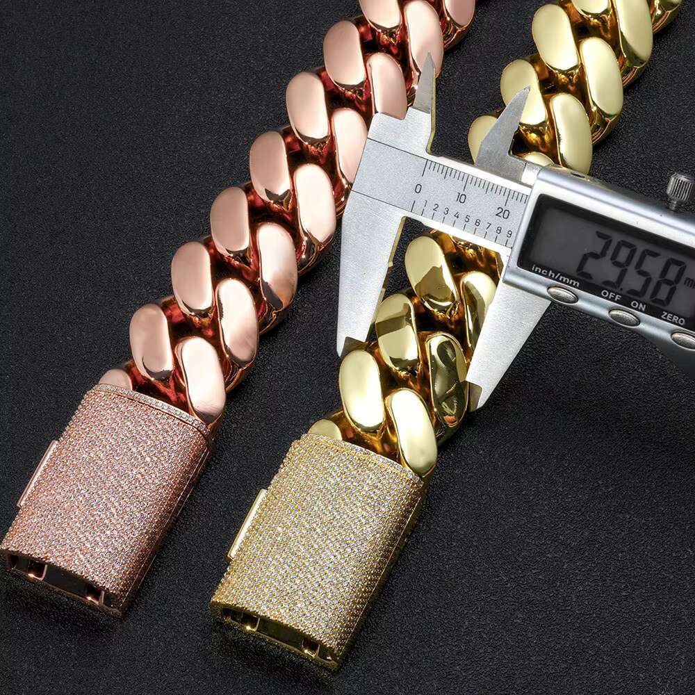 NUOYA Hip Hop Jewelry 30/40mm Chunky Miami Cuban Link Chain VVS Moissanite Clasp Rose Gold Plated Brass Chain Necklace in Stock