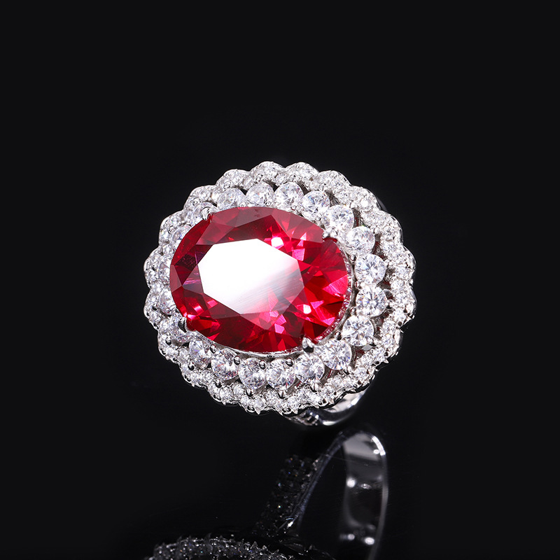 S925 Silver Faux Pigeon Blood Ruby Earrings, Ring, Pendant Set, 1216-68 Main Stone Ruby Jewelry, Perfect for Weddings and Special Occasions, Elegant F