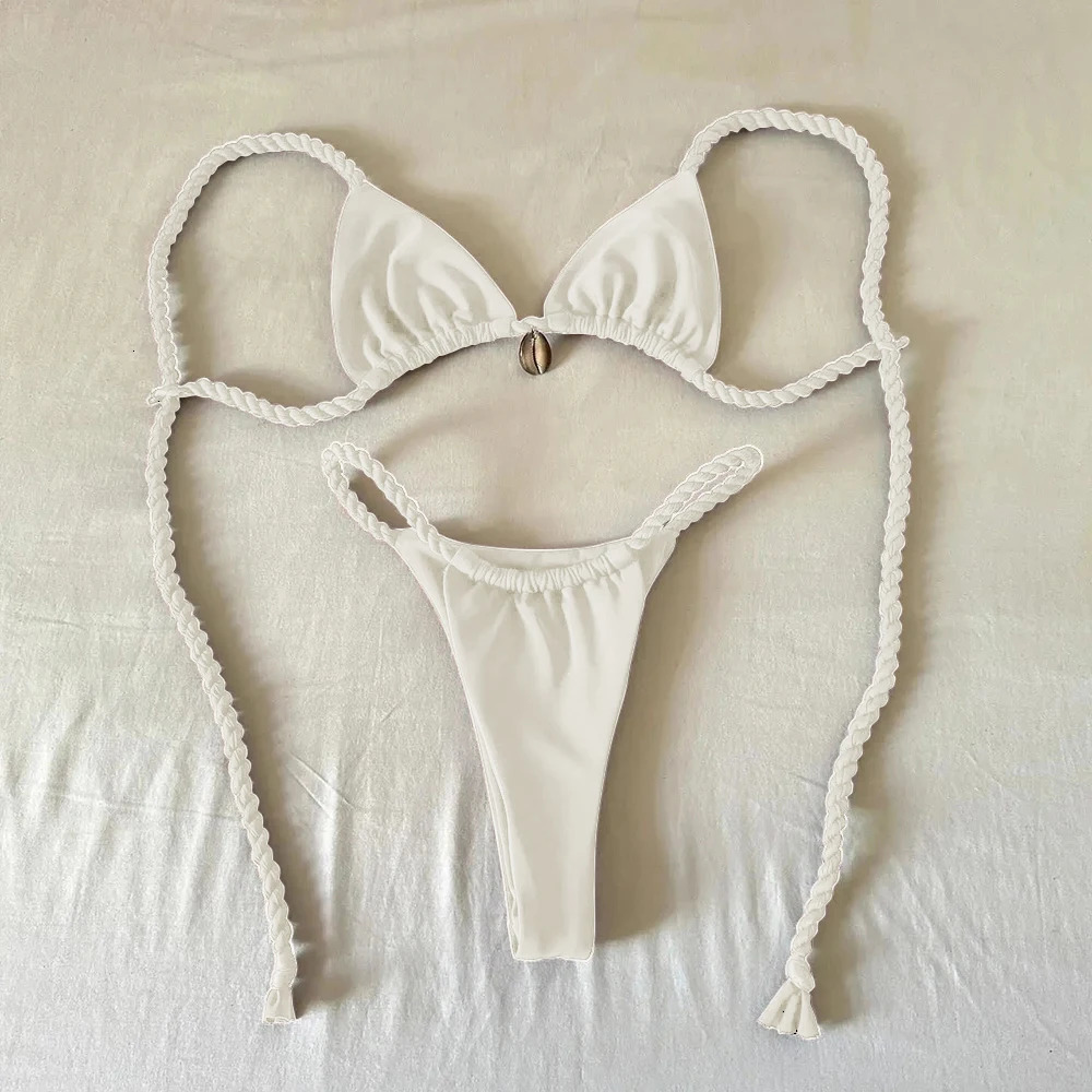 Micro Bikinis Sexy Women Swimsuits Swimwear 2025 Push Up Bikini Set Shell Bathing Suit Halter Beachwear Brazilian Biquini Female 250611