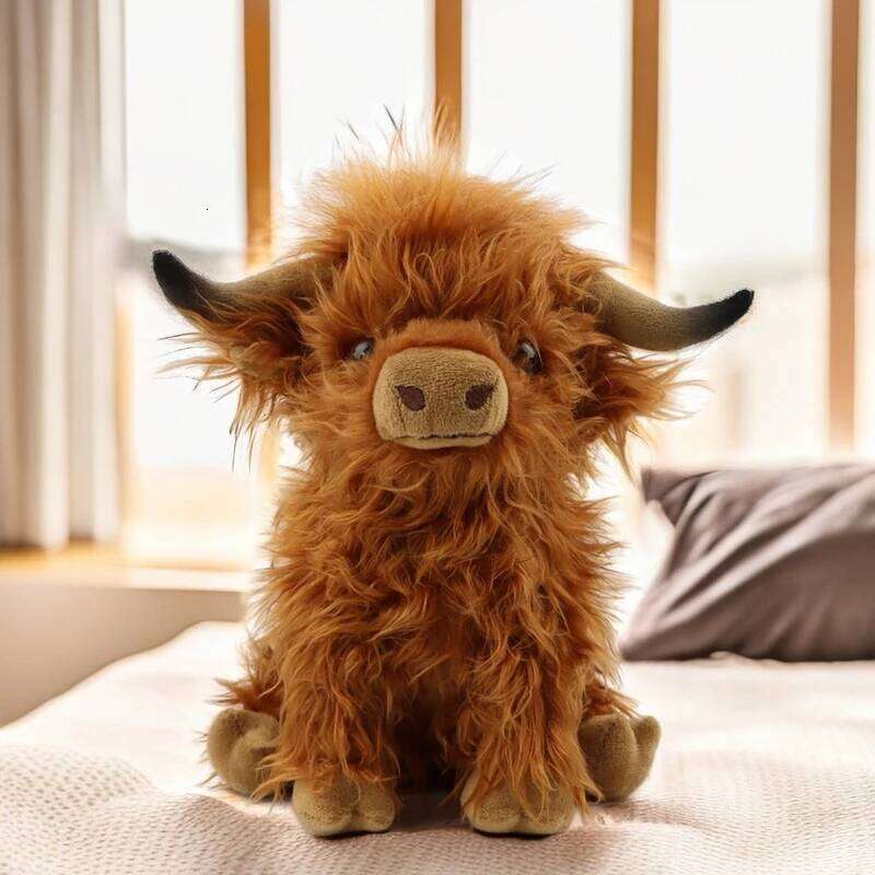 Free shipping CYISONAL Highland Cow Stuffed Animals Plush Toy Fluffy Bull Animal Doll Soft Gift for Kids Boys Girls, 10 Inches Tall