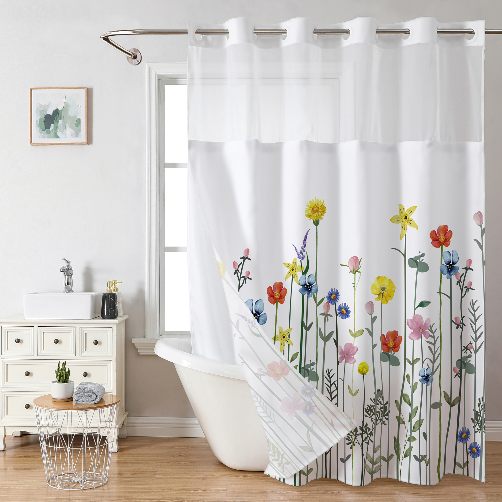 T0517 waterproof shower curtain 3D digital printing polyester shower curtain bathroom punch-free blocking partition curtain