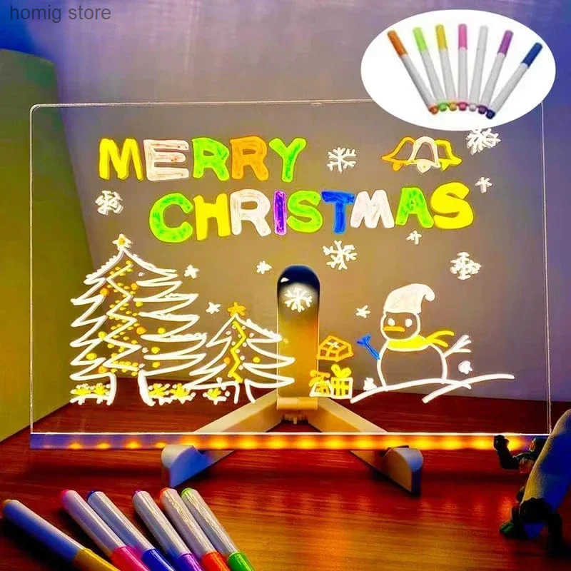 Acrylic Clear Light Up Drawing Board Glow Memo LED Rewritable Message Board Kids DIY Toys with 7 Color Markers Pen and Stand L250612