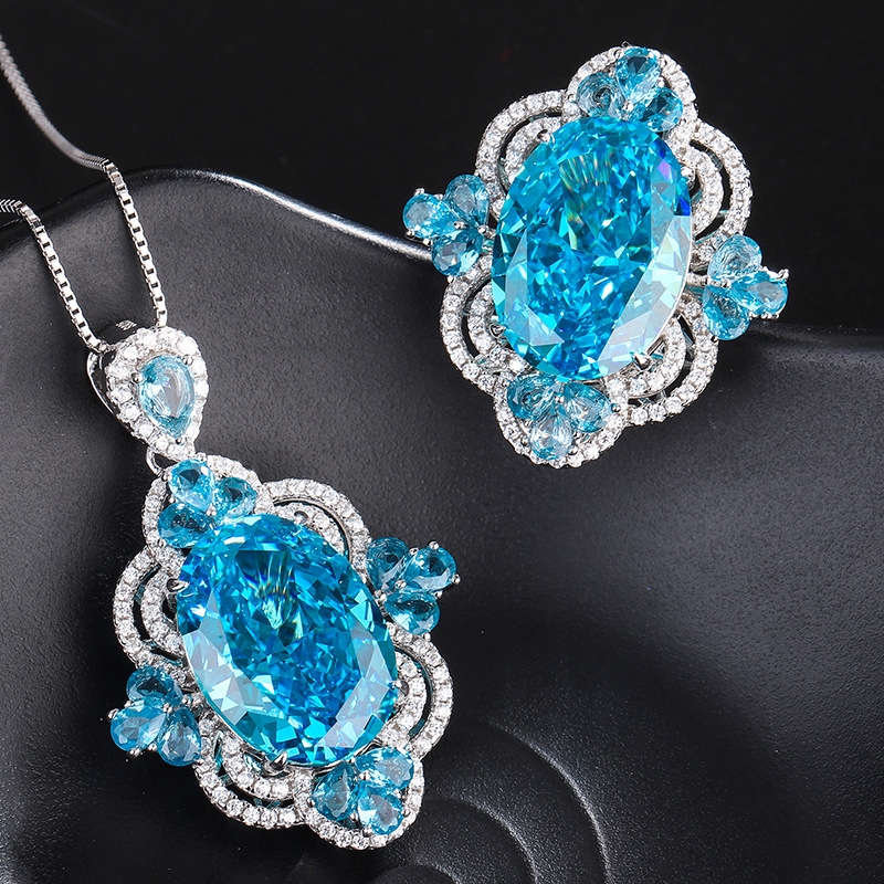 Chic Bridal Ensemble Featuring Exquisite S925 Rhodium Plated Jewels Encrusted with Precious Diamonds and Vivid Blue Aquamarines
