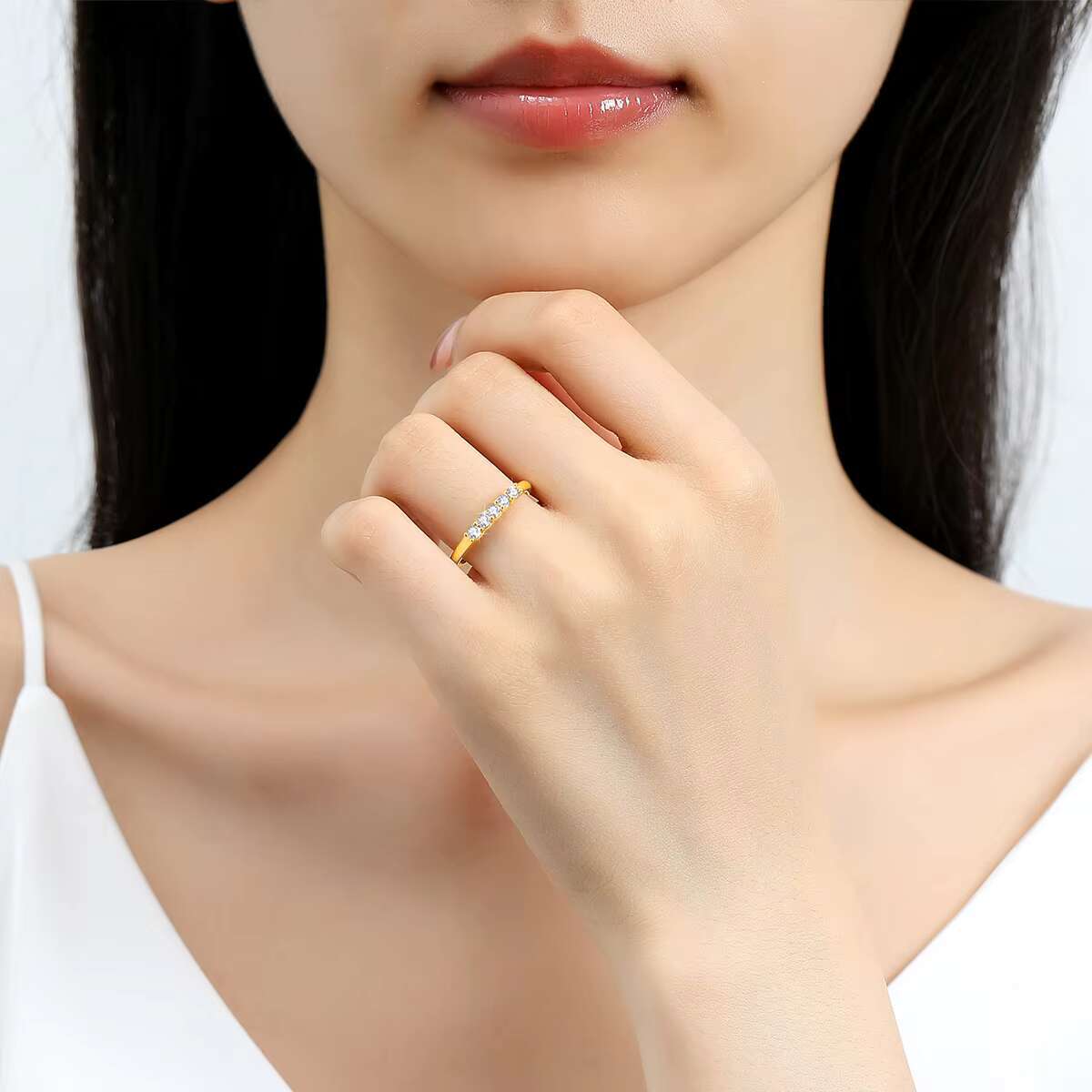 Brand Gold Jewelry Supplier Women Engagement Ring Gift Real 14K Gold Hollow 5 Moissanite Ring Bijoux